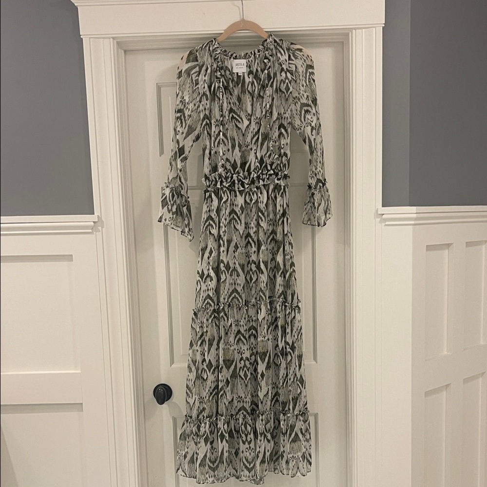Women’s Miss Los Angeles Maxi Ling Sleeve Dress - green/cream - size X-Small